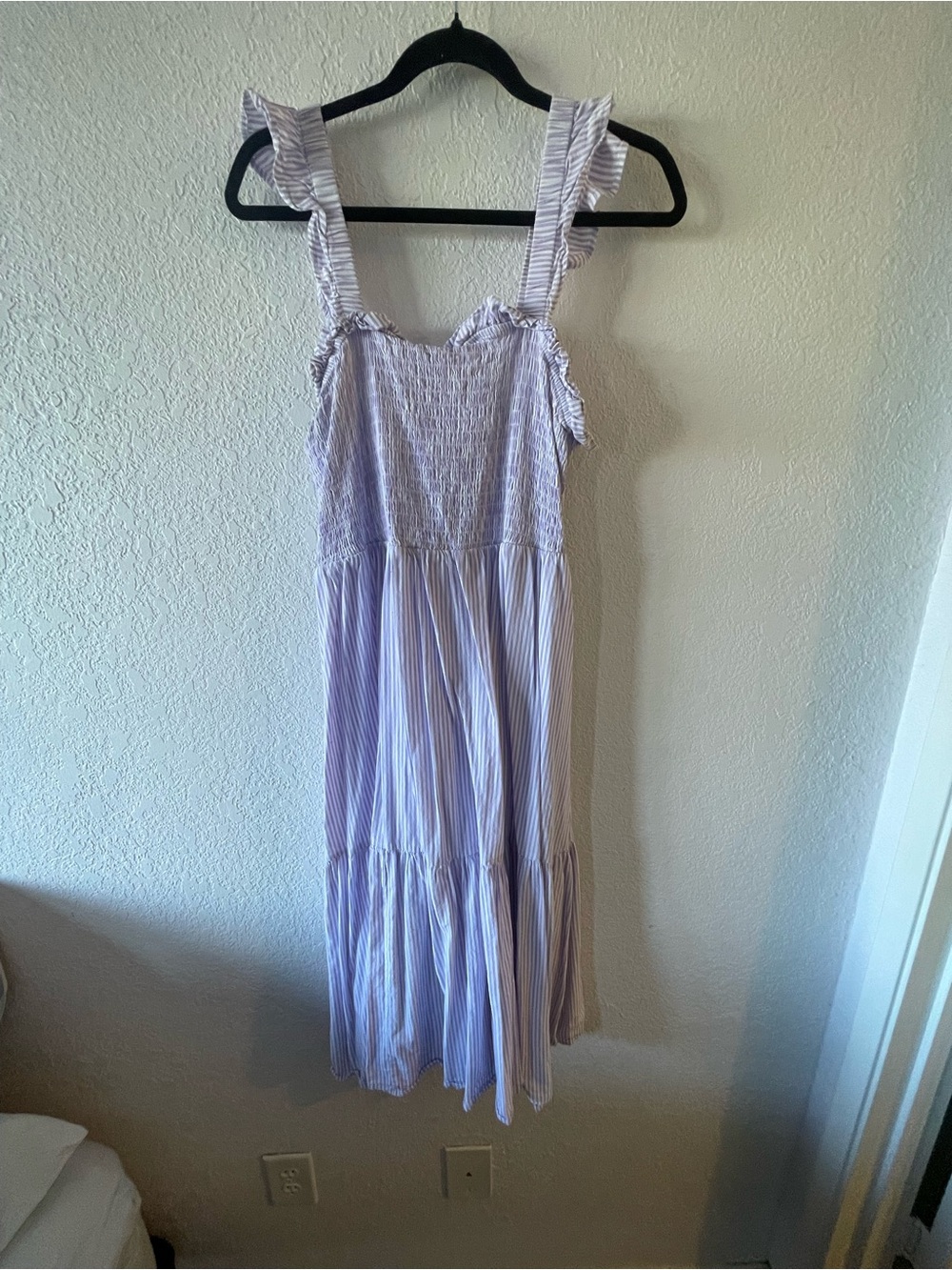 Eloquii Lavender Striped Smocked Midi Dress